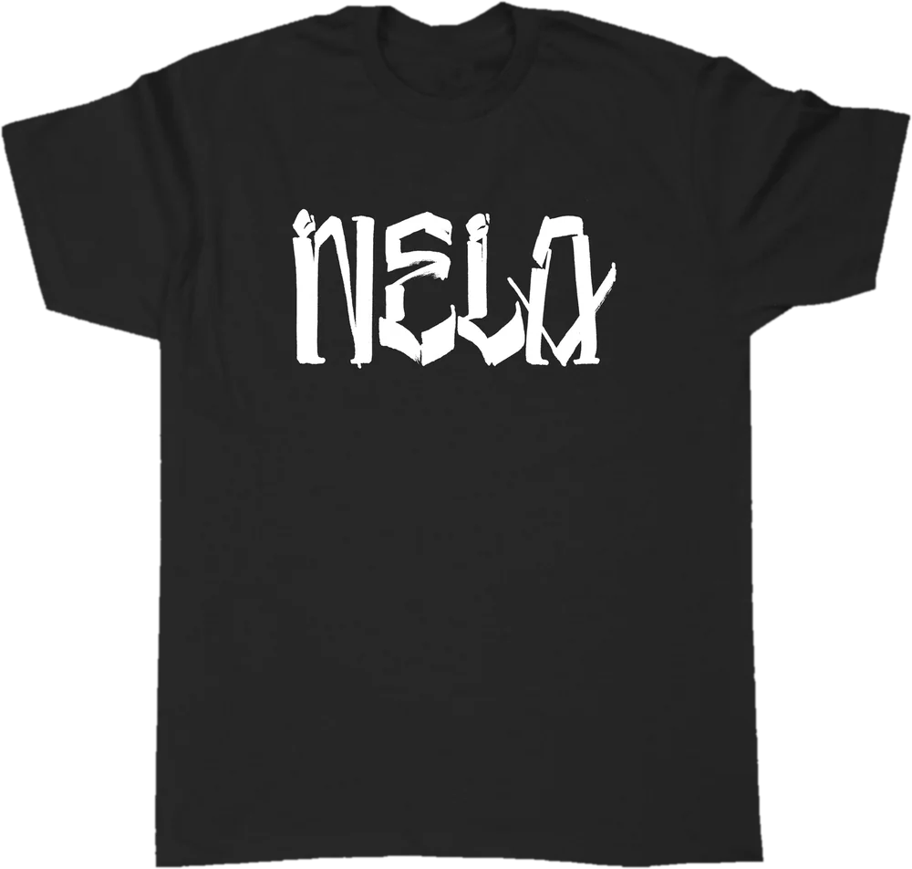 Black "NELA" by Chaz Bojórquez tee with white graffiti lettering across the chest, by N.E.L.A. Clothing Company