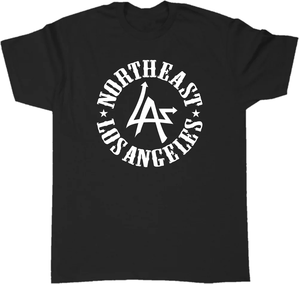 Black N.E.L.A. "Original" tee with the white Northeast Los Angeles circle logo across the chest, by N.E.L.A. Clothing Company